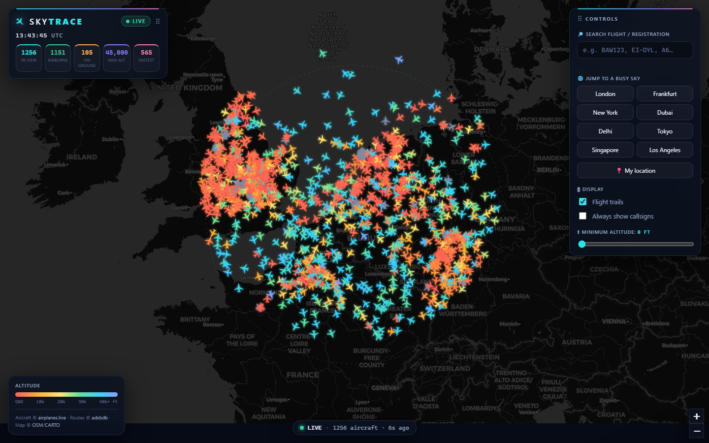 SkyTrace live flight radar